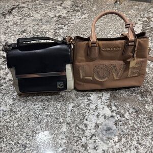 Michael Kors Tan Satchel with LOVE Embellishment.Plus a Guess purse.